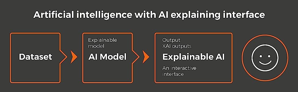Artificial intelligence with AI explaining interface, showing dataset to AI model to explainable AI