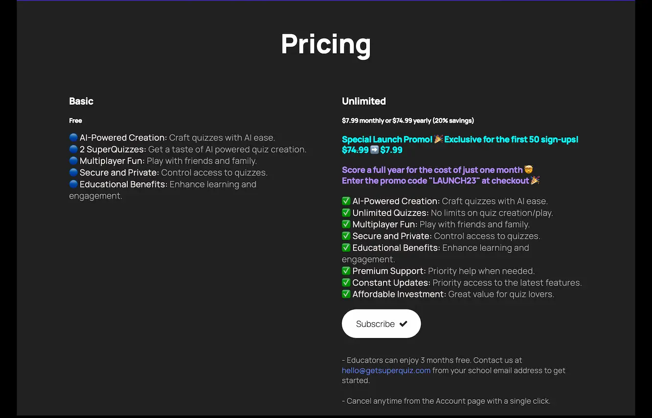 getsuperquiz.com.pricing