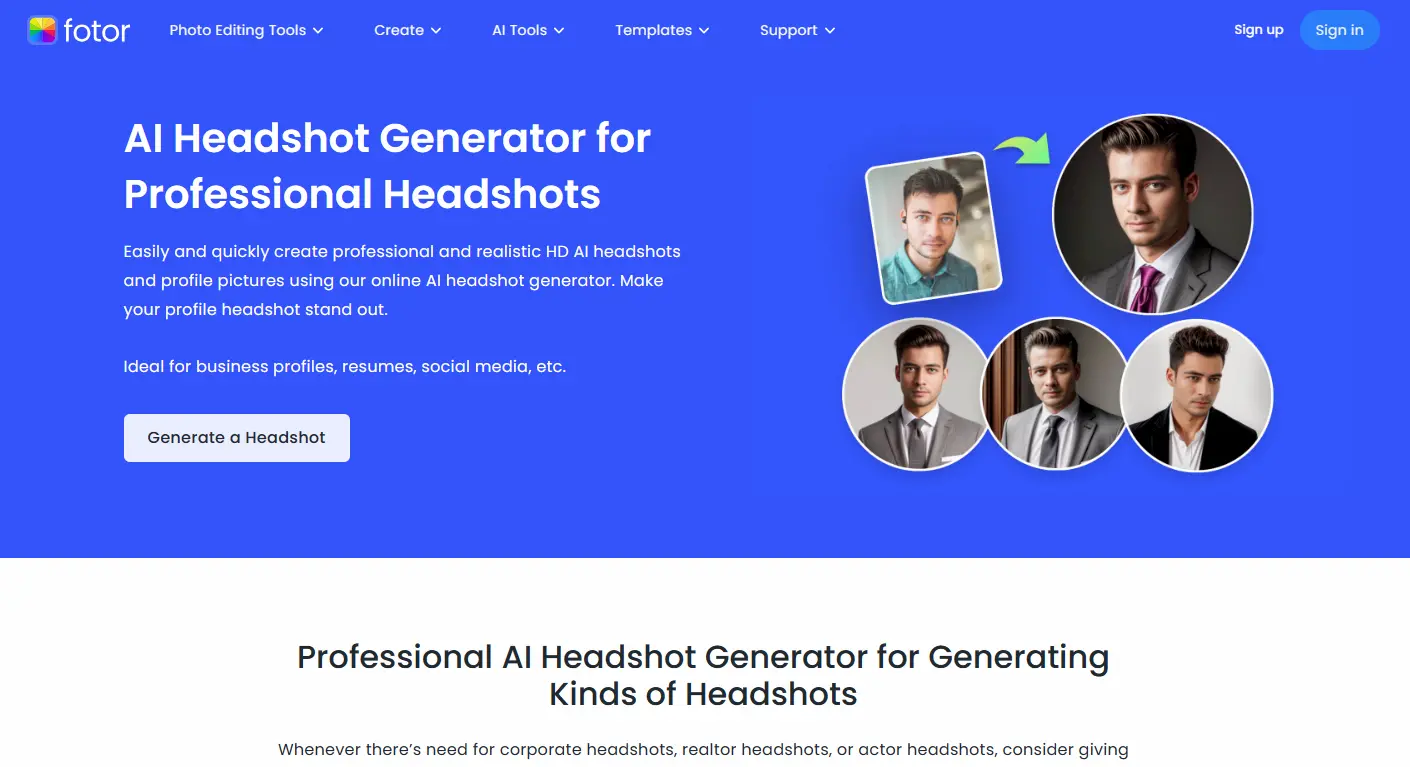 Fotor AI Headshot Generator screenshot