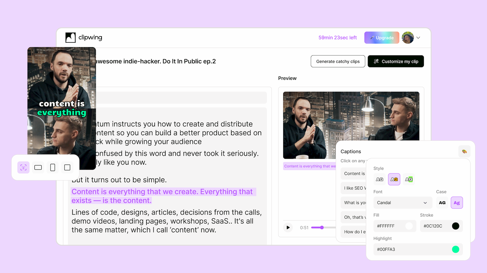 how to use clipwing to make short video in seconds