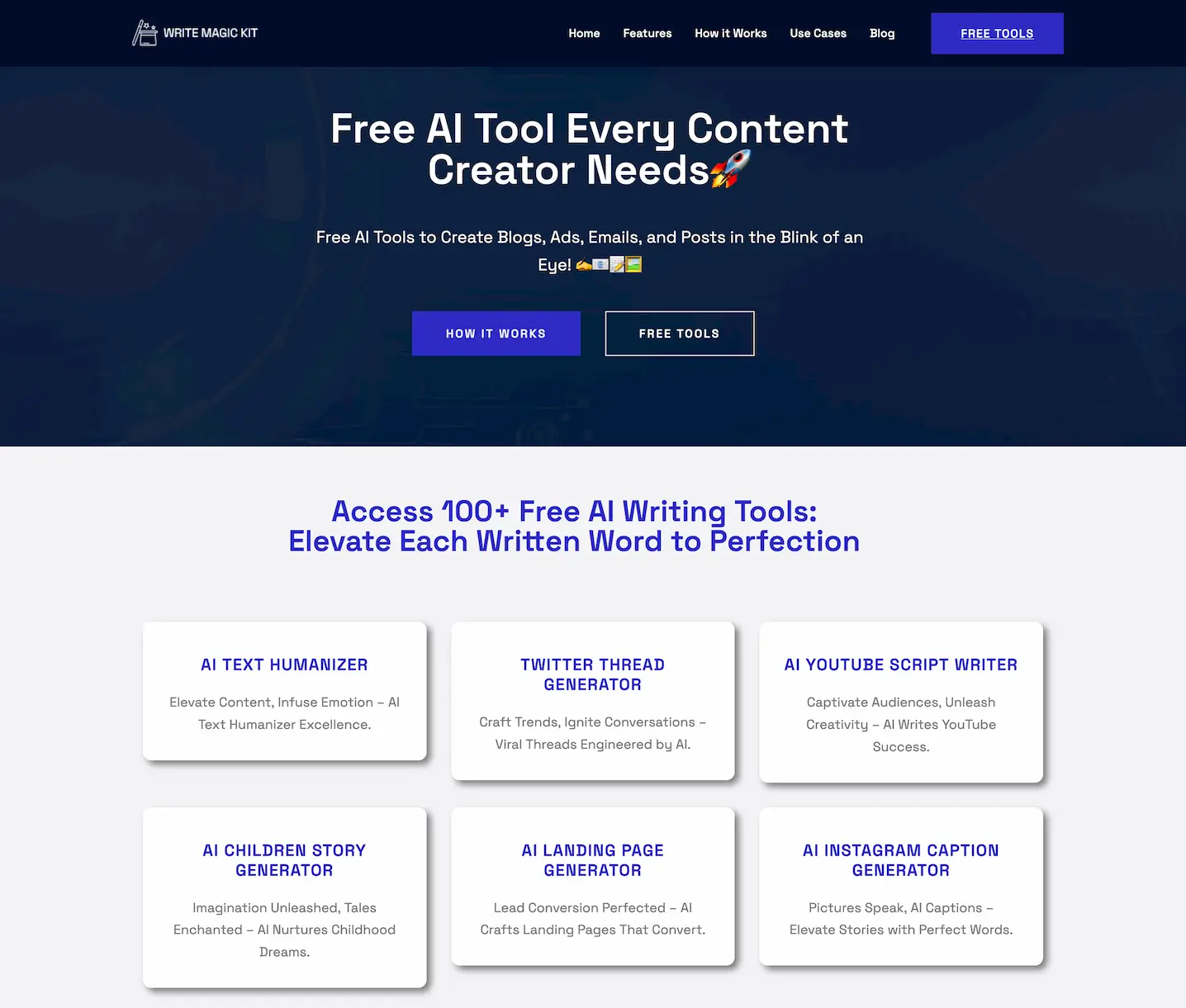 WriteMagicKit - Access 100+ Free AI Writing Tools screenshot