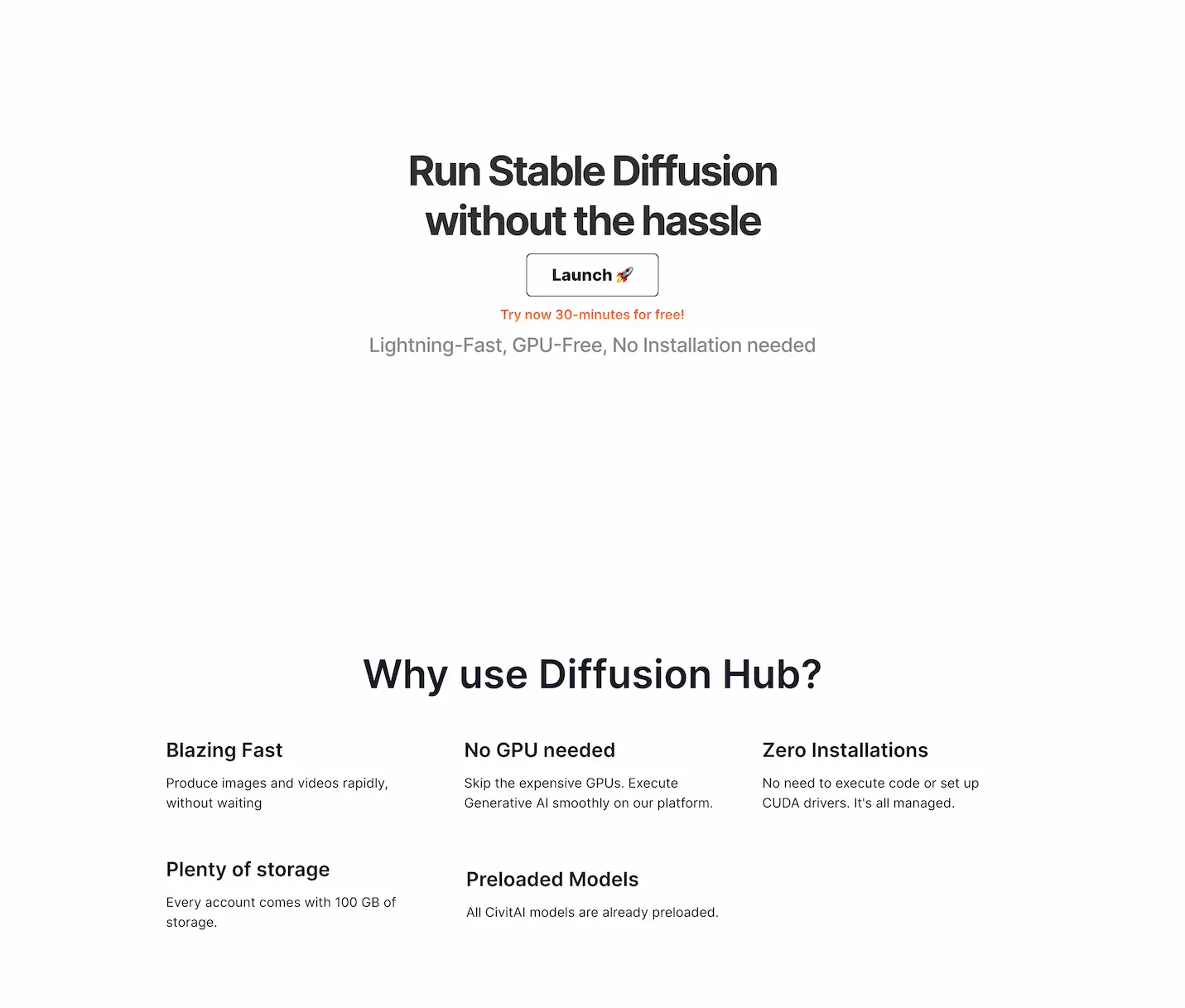 DiffusionHub - Stable Diffusion hosted cloud platform screenshot