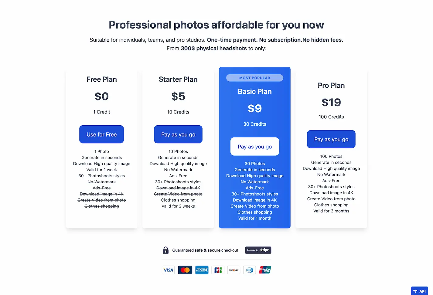 Photo AI Studio pricing and features