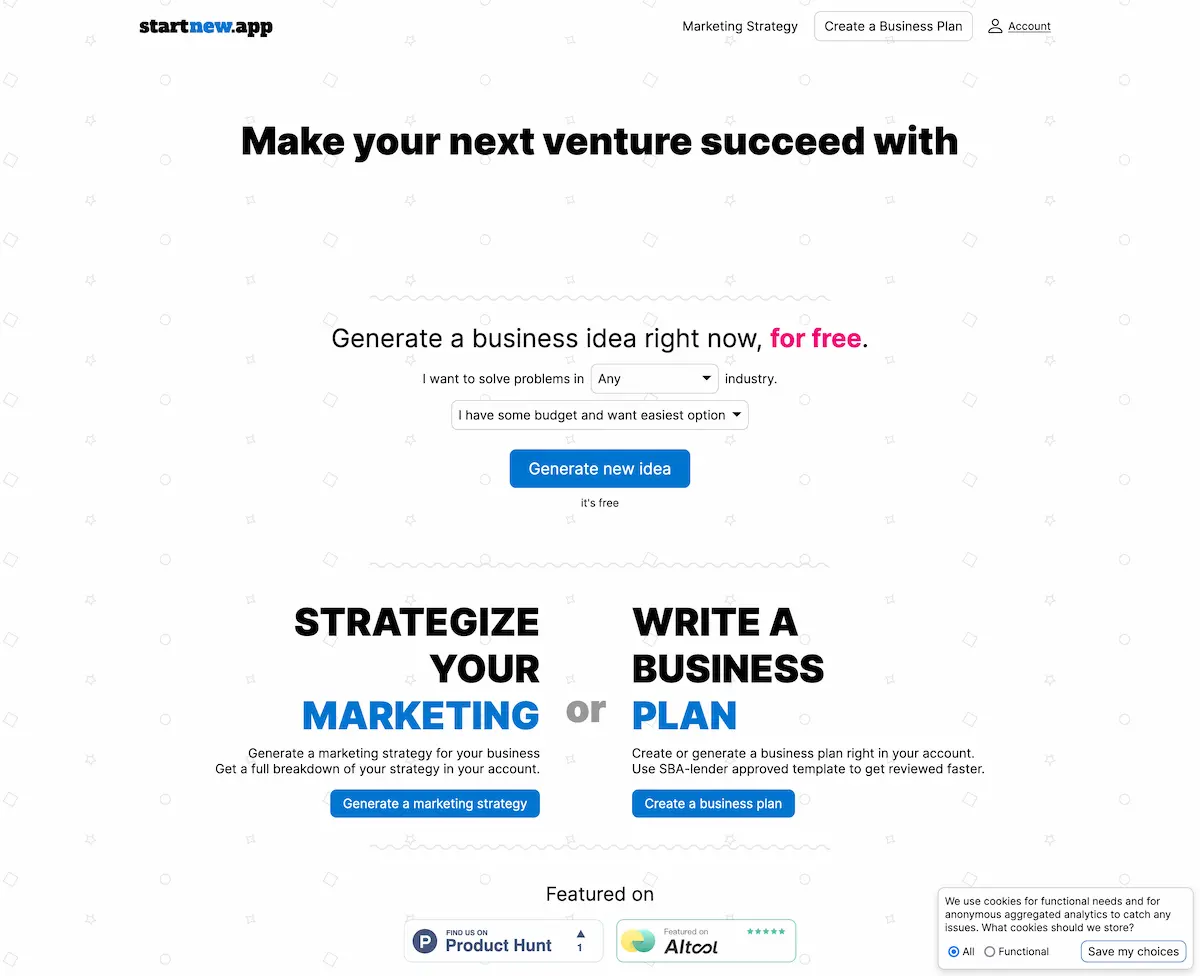 Startnew App - Generate unique business ideas and create marketing plans screenshot