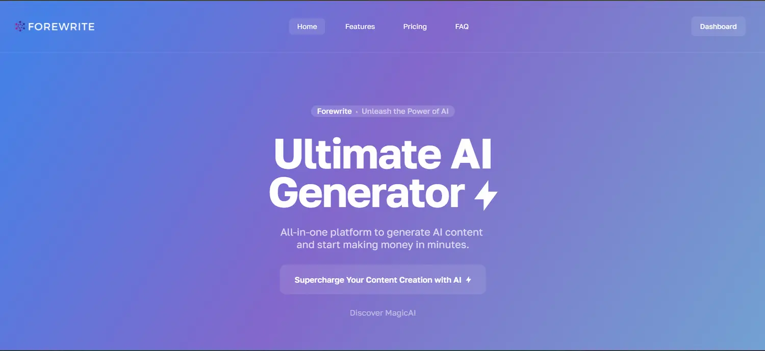 Forewrite - AI content generator platform screenshot
