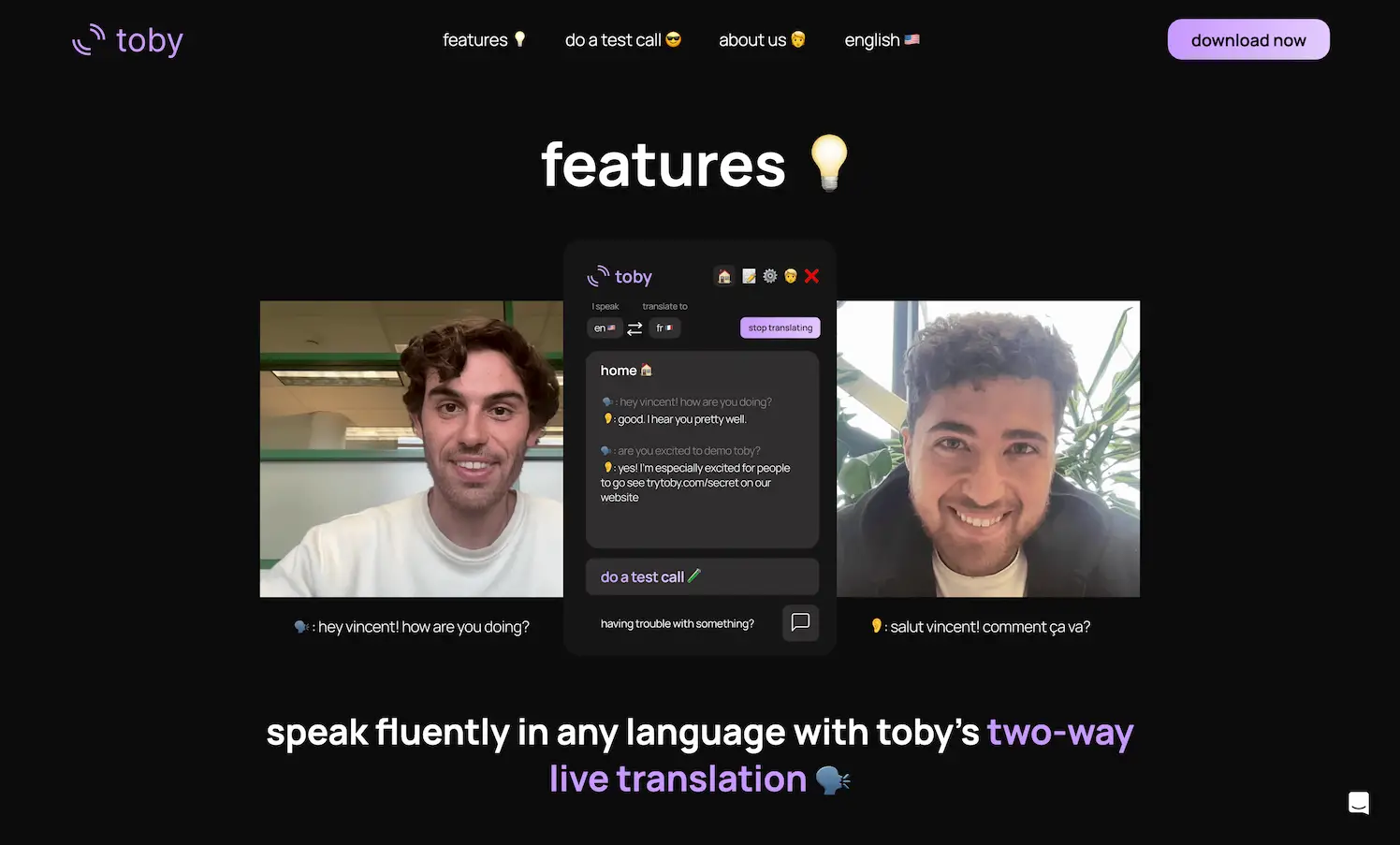 Toby - Different language phone video call screenshot